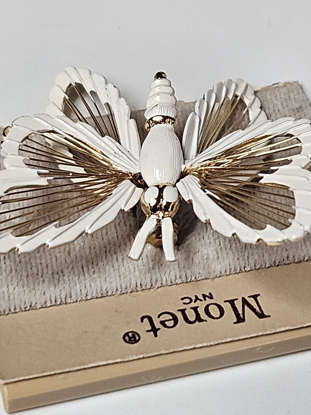 Monet White and Gold Butterfly Brooch